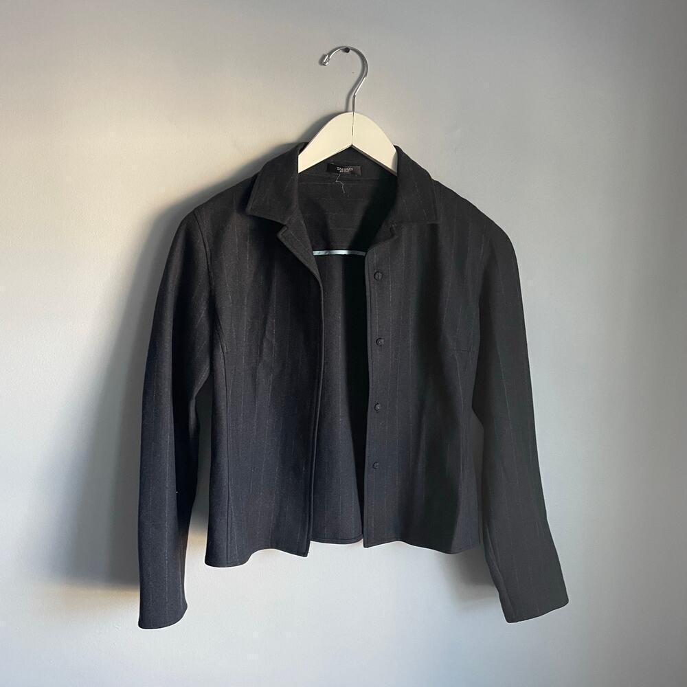 Tahari‎ Wool Pinstripe Blazer Business Office Workwear Career Petite Grey 6P